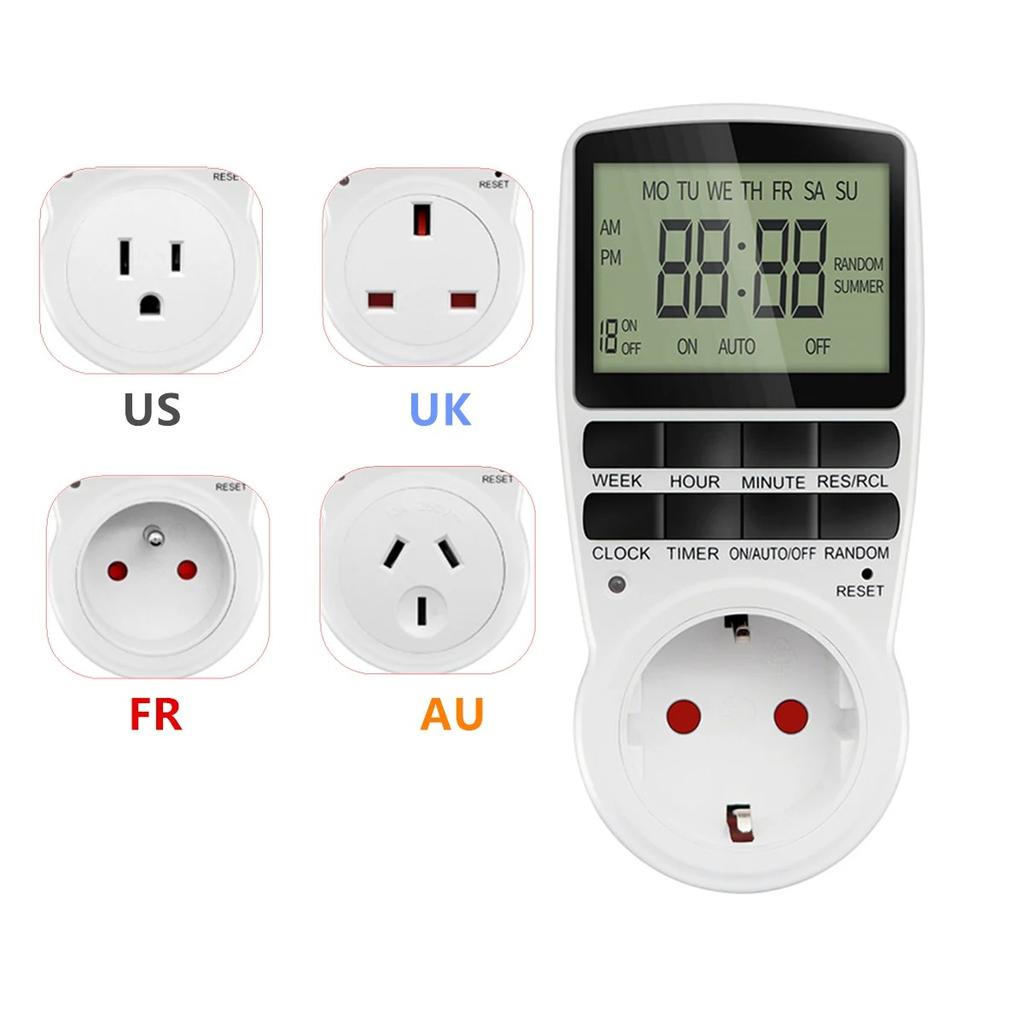 Электронный цифровой таймер Кухонный таймер Розетка 230В 110В 12/24 часа Циклическая розетка Программируемое время Таймер EU FR US UK AU Вилка