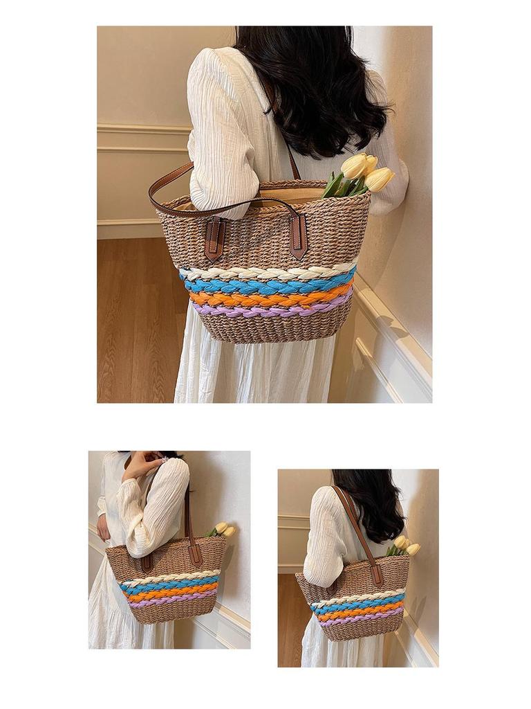 Богемная плетеная соломенная сумка через плечо в радужную полоску – Универсальная пляжная и отпускная сумка для женщин