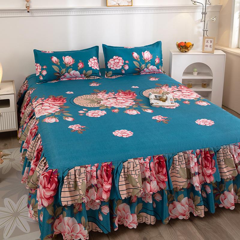 Bedroom Household Single-piece Sanding Bed Skirt Solid Color Skin-friendly Bedspread Bed Cover Bedroom Student Dormitory Sheets