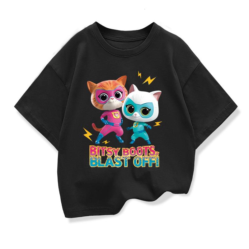 Летняя одежда Игра Костюм Супер Кота Детская Футболка SuperKitties Малышки Мальчики Хлопковая Футболка Детские Топы с Коротким Рукавом