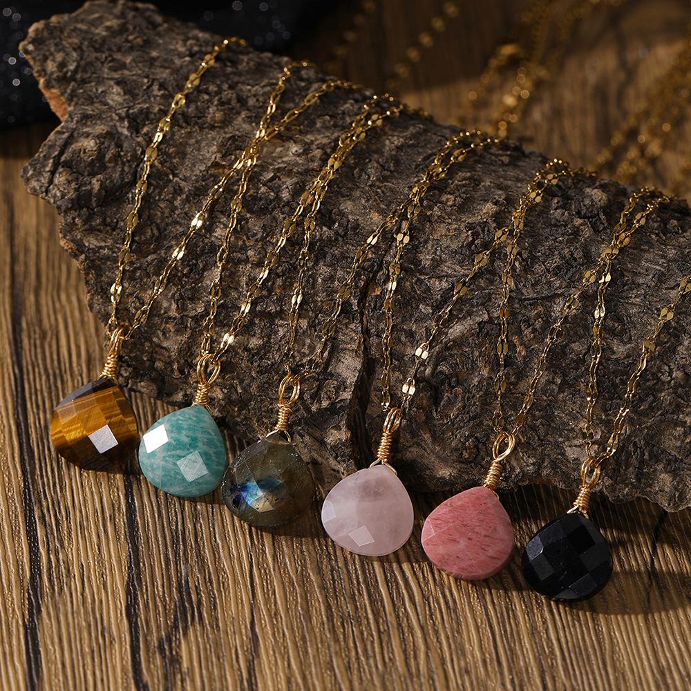 Natural stone pendant, cut water droplet necklace, blue gold amethyst jewelry,Christmas gift, Stocking stuffers, Valentine's Day gift