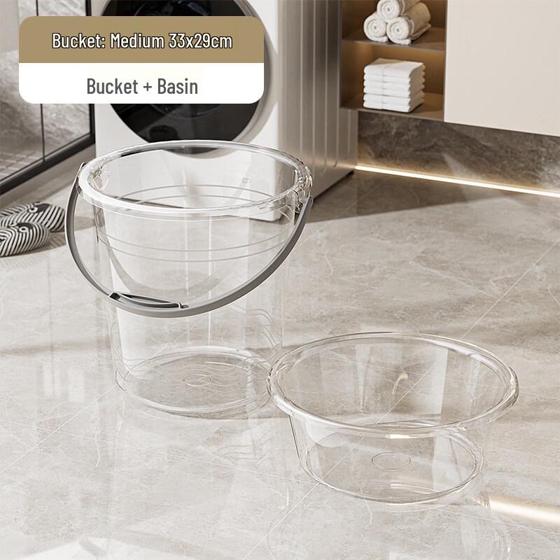 Transparent Plastic Water Bucket with Basin