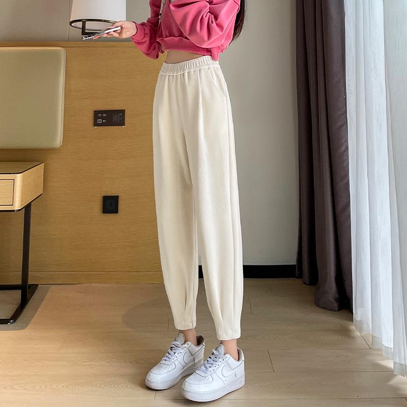 Женские большие размеры брюки-джоггеры гаремы с высокой талией - Весенне-осенние утягивающие флисовые брюки с манжетами
