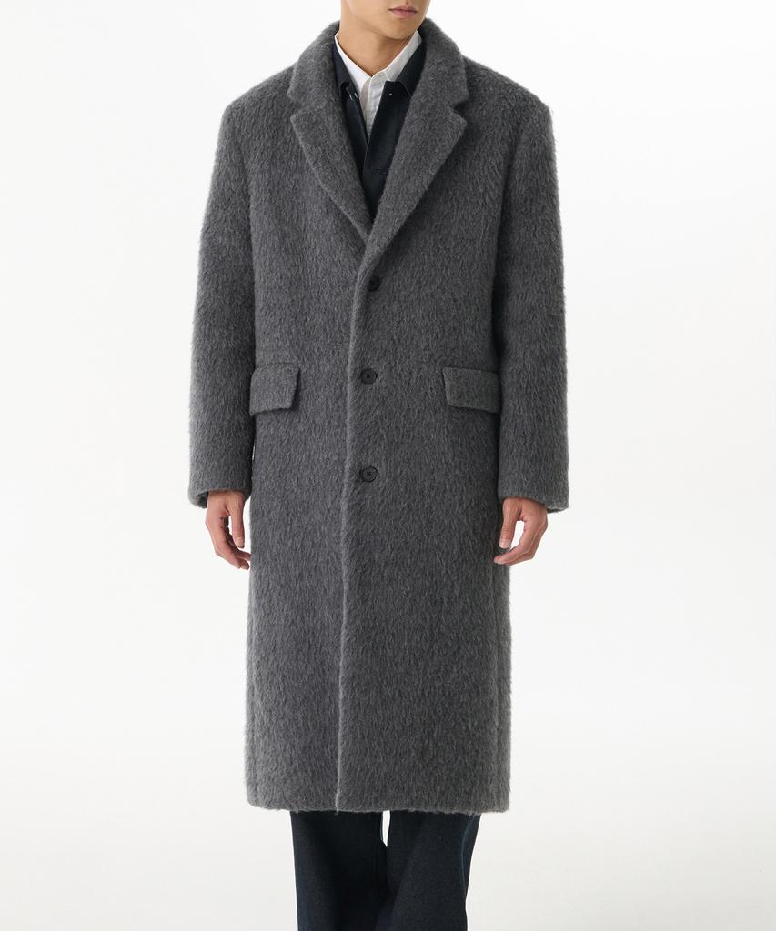 Musinsa Standard Hairy Alpaca Blend Daddy Shoulder Single Long Coat [Grey]