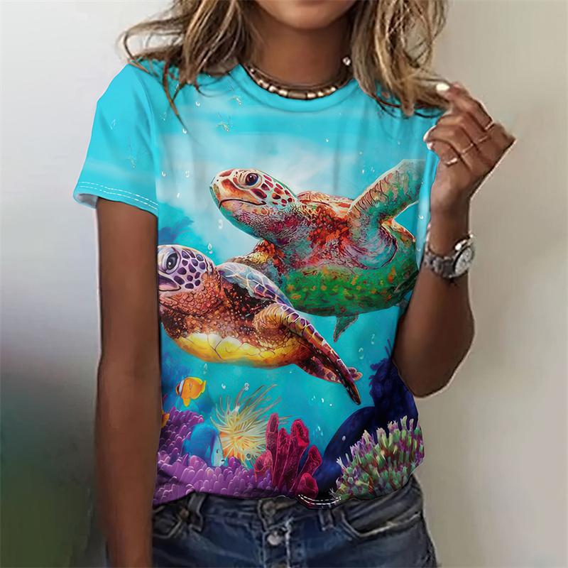 3D Printed Ocean Tortoise T Shirt For Women Cartoon Animal Graphic T-Shirts Summer Harajuku O-Neck Tops Short Sleeves Loose Tees