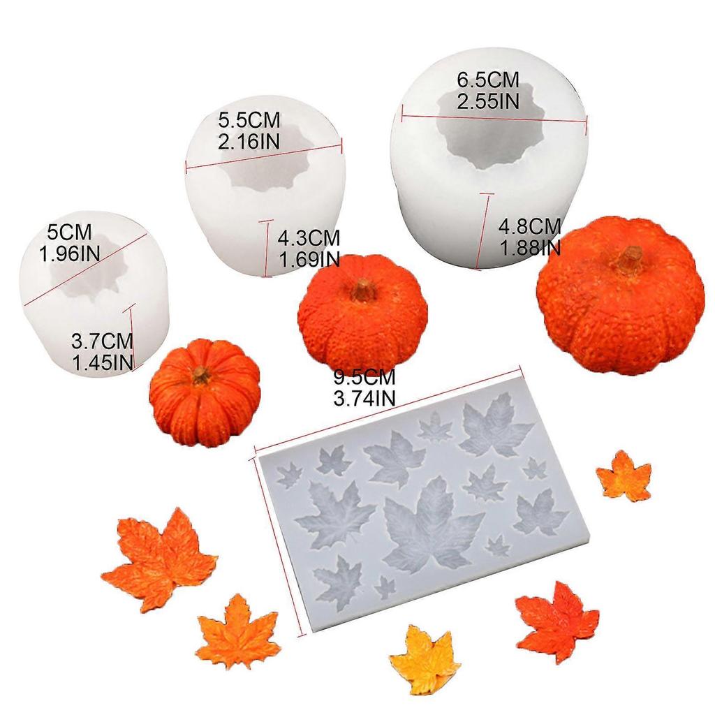 Fall Thanksgiving Theme Silicone Mold Scented Candle Mold Pumpkin Maple-Leaf Fondant Mold Fondant Cake Decoration Molds Clear