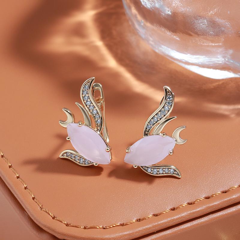 Новая модная серьга-капля с крыльями для женщины, цвет розового золота, розовый натуральный камень, для вечеринки, высокое качество, повседневные изысканные украшения