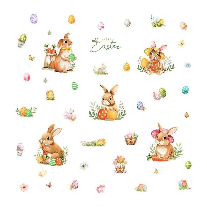 Easter Window Stickers Colorful Easter Eggs Cartoon Bunny Wall Decor Static Cling Spring Holiday Party Home Decoration