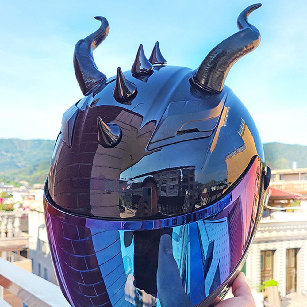 Творческая личность мотоцикл электрический шлем украшения стиль мотоцикл дьявола косплей шлем наклейки рога аксессуар F5N9