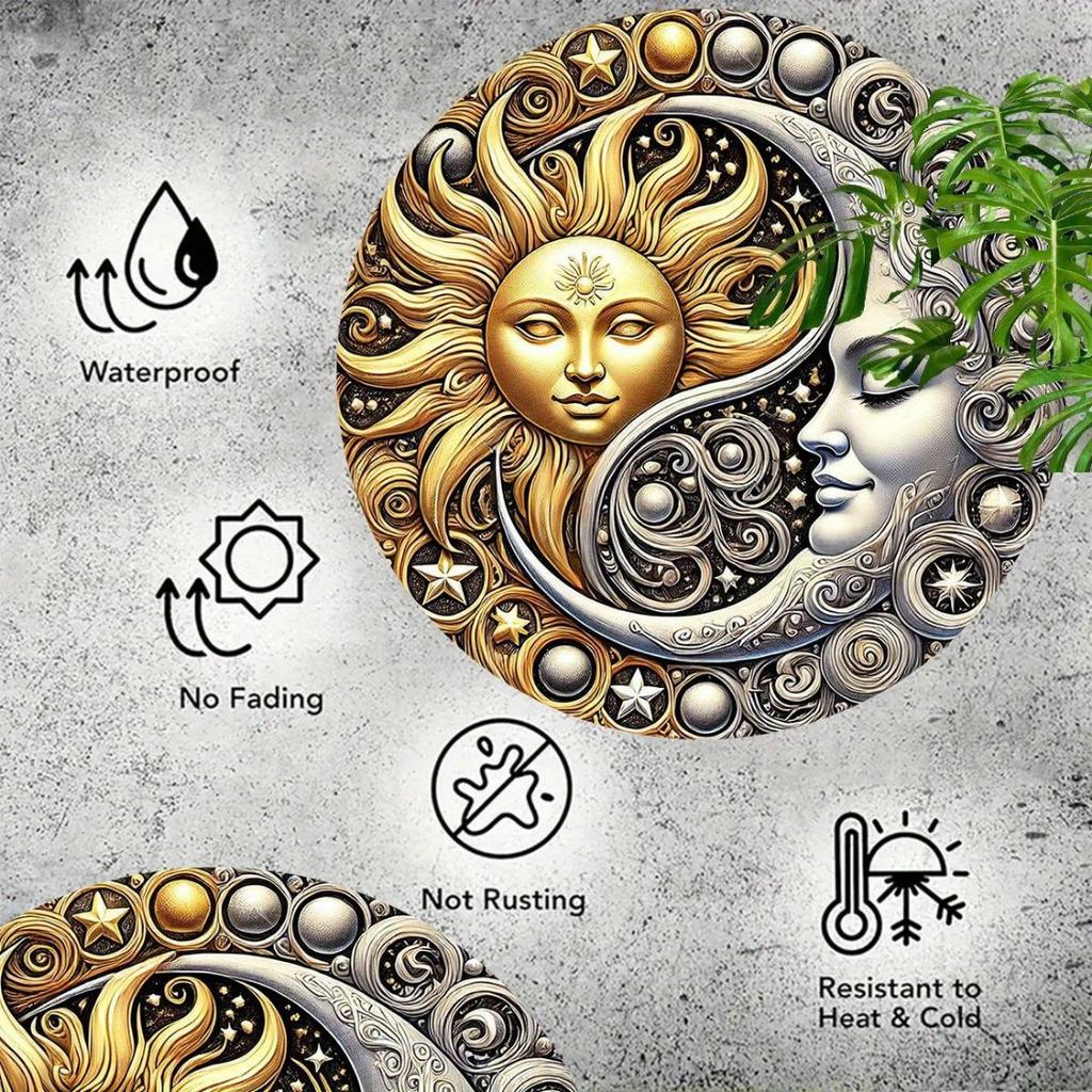 Металлический настенный декор Солнце и Луна - Двухцветный небесный дизайн, Прочный железный декор для дома, Садовое украшение|Декор на небесную тематику