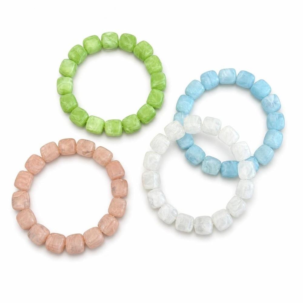 4Pcs Multicolor Round Bangles Marbling Cuff Bracelet Set Vintage Beads Bracelet Set Jewelry
