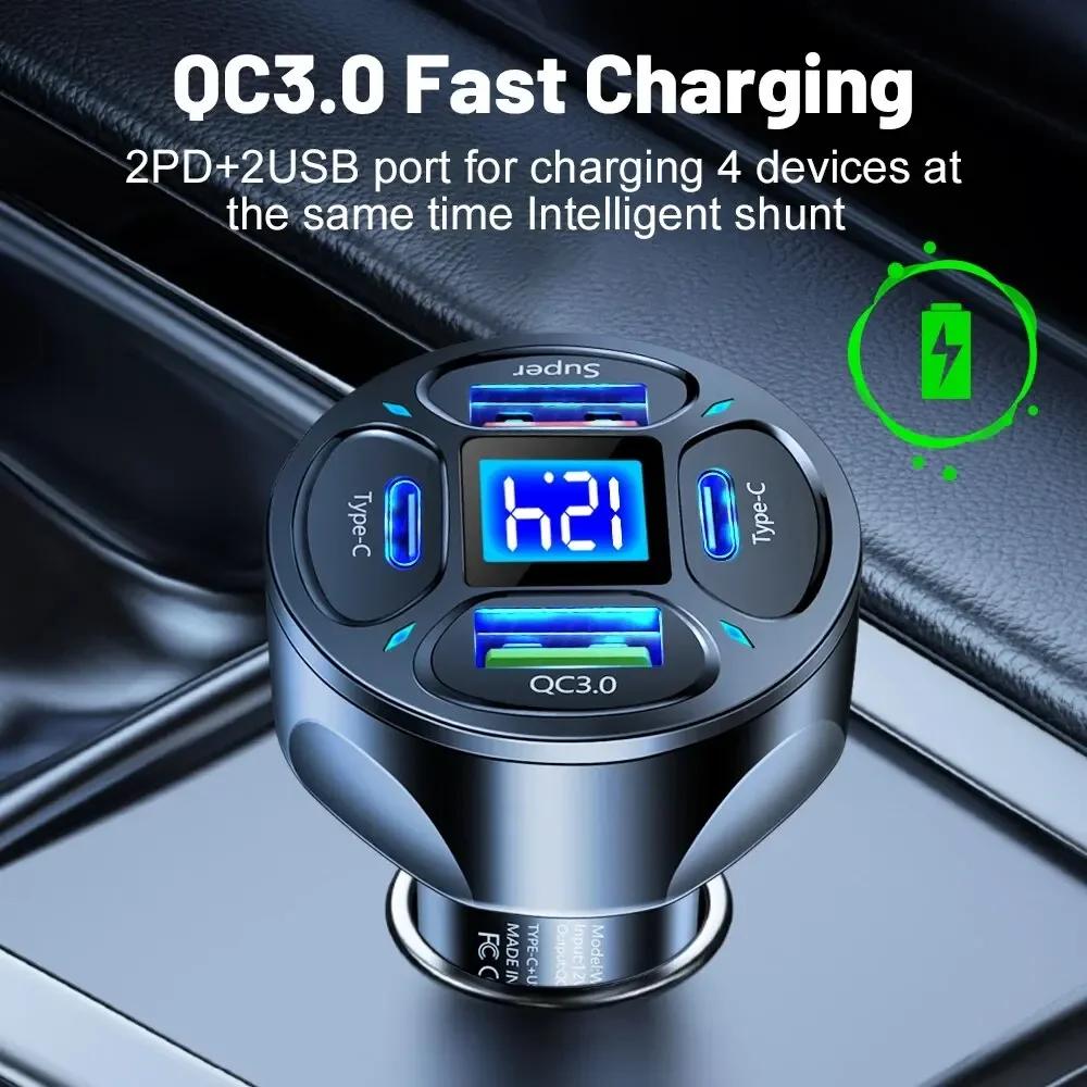 3.0 Быстрая зарядка Адаптер для мобильного телефона 66 Вт USB PD Автомобильное зарядное устройство 2 USB-порта + 2 PD Зарядное устройство Быстрая зарядка