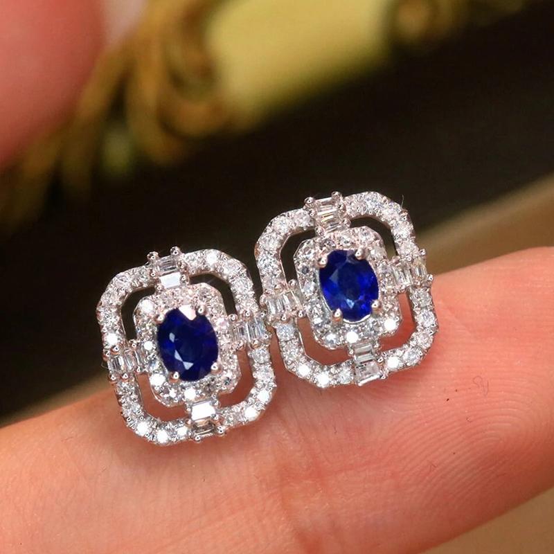Серьги-гвоздики Huitan Geometric Shaped для женщин Bling Bling White/Blue Circonie Temperament Ear Accessories Женские ювелирные изделия