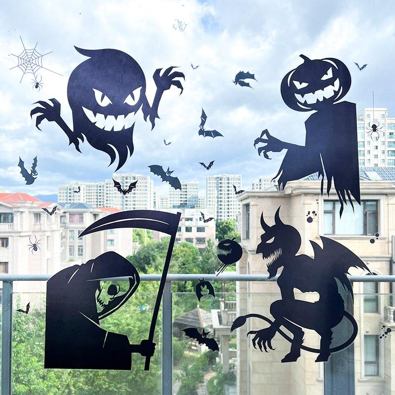 Halloween Window Wall Decal, Horror Ghost Skeleton Sticker, Haunted House Bar Home Holiday Decor, Scrapbook Art Sticker 25*35cm
