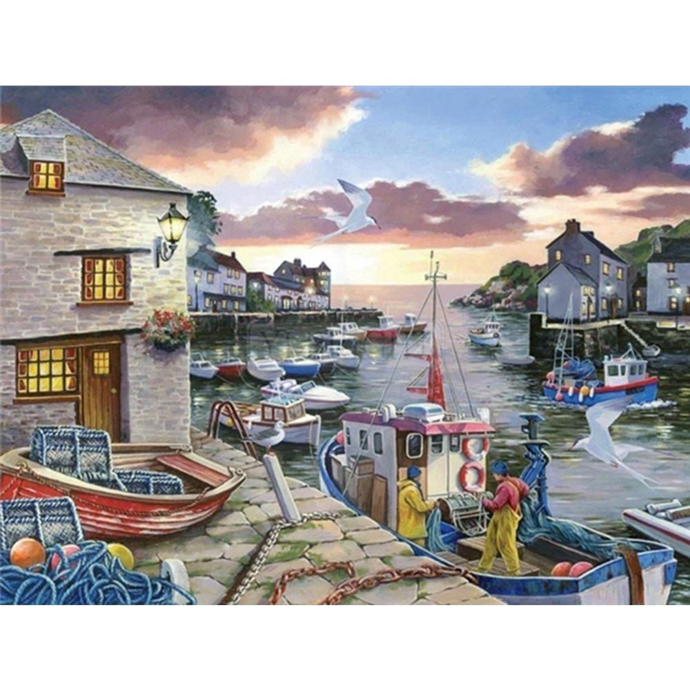 Полный дрель 5d наборы алмазной живописи новые поступления прибрежный город вышивка крестом Алмазная мозаика украшение корабля для дома