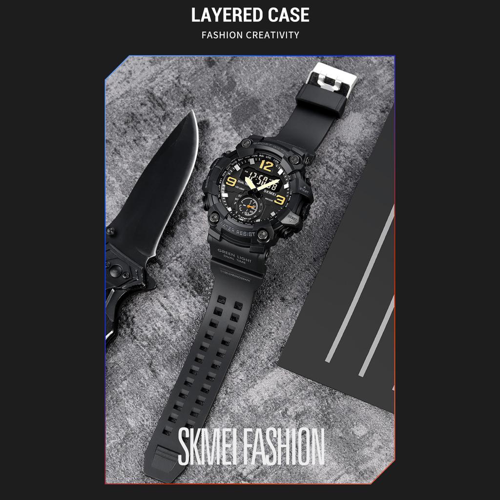 SKMEI 1965 Men Watch Professional 30M Water Resistant Double Display Double Movements GMT Time