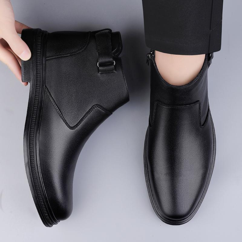 Moda Hasmatbop Brend Yuqori Qo'nji Erkaklar Kundalik Poyafzallari Barcha Turga Mos Haqiqiy Teri Erkaklar Qishgi Etiklari Erkaklar uchun Yon Fermuar Klassik Mototsikl Etiklari