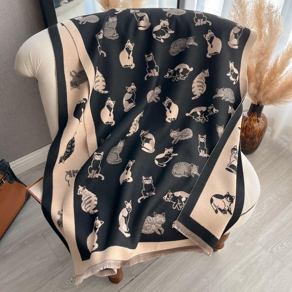 Autumn And Winter Animals, Cats, Sweet And Cute Ladies, Imitation Cashmere Warm Scarf, High-End Air Conditioner Shawl Scarf