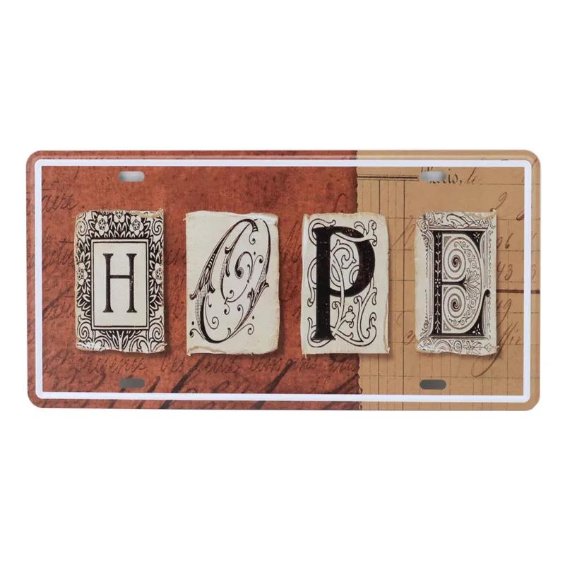 Text Signs Welcome Love Family Warm-Hearted Word Metal Plate Car License Tin Sign Wall Pin Up Tin Sign Retro Craft Iron Painting