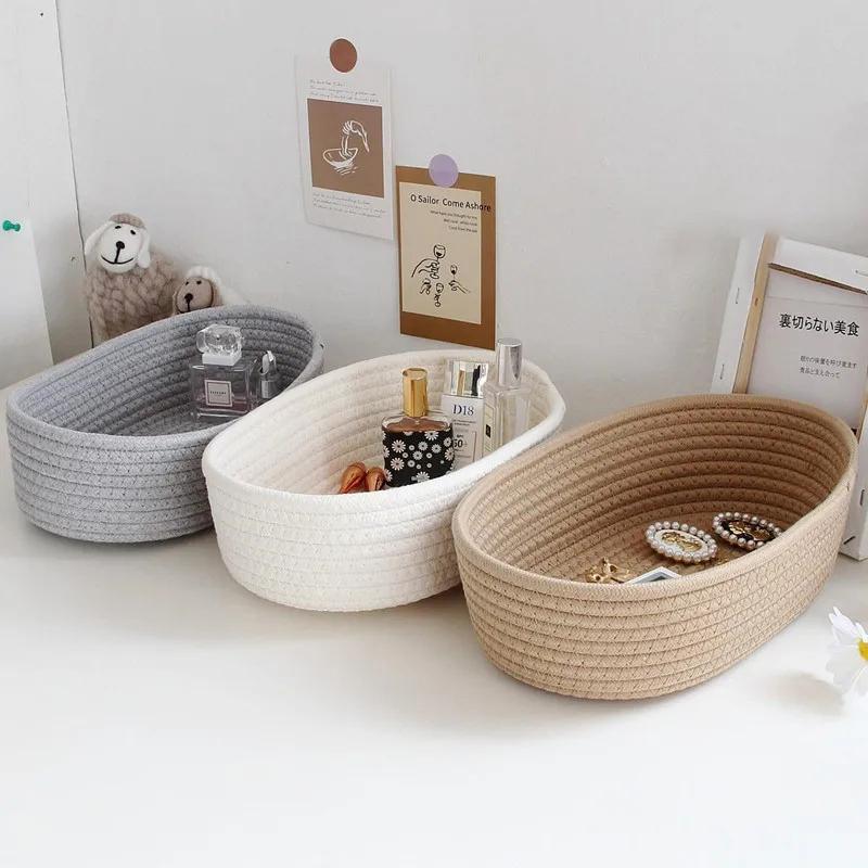 Cotton Rope Storage Basket Storage Box Desktop Hand-Woven Storage Basket Oval