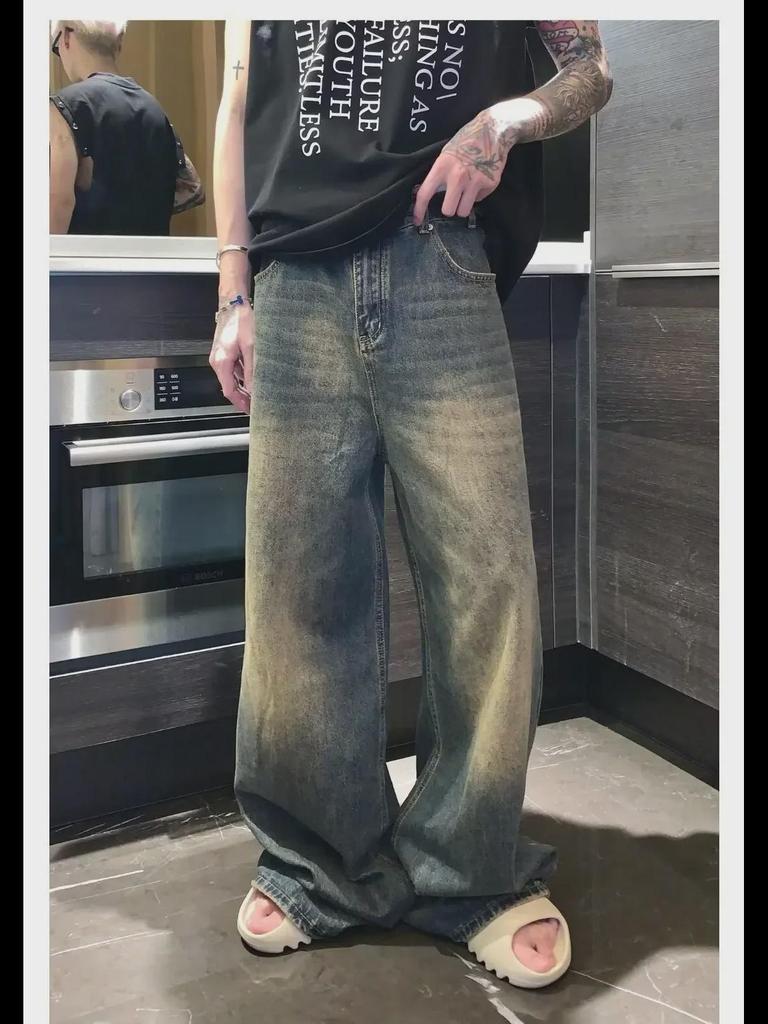 Мужские джинсы с широкими штанинами в стиле ретро с градиентом — модный свободный крой для осени и зимы