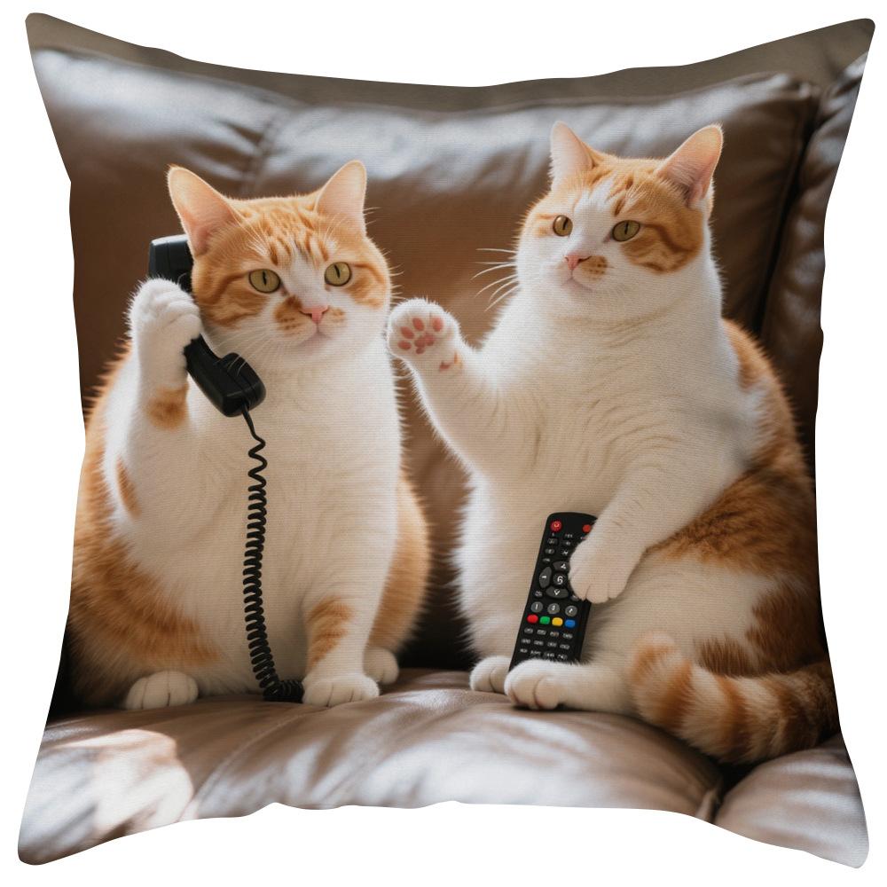 Vibrant Bohemian Style Short Plush Pillow Cover 45x45cm Charming Kitten Living Room Bedroom Decor (Pillow Insert Not Included)