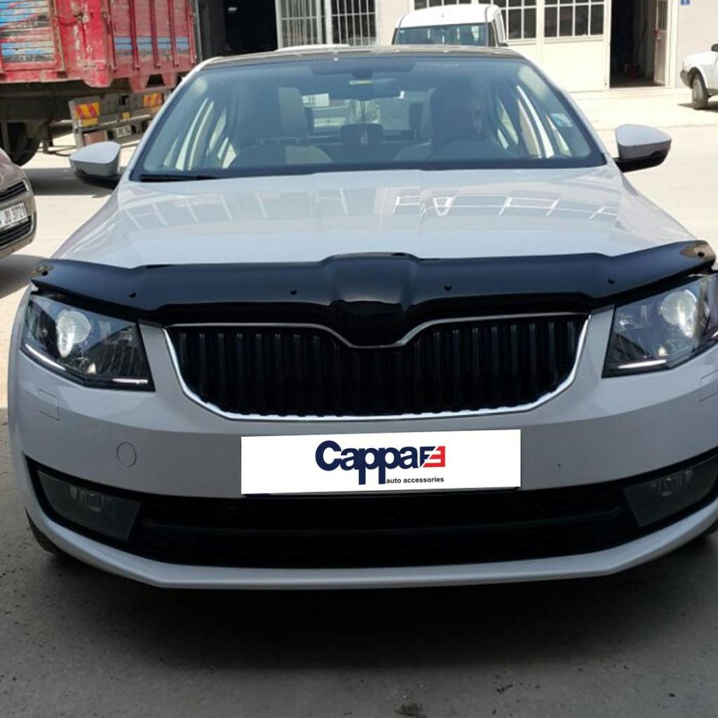 ДЛЯ Skoda Octavia Передний спойлер для защиты капота 2013–2019 гг. Модели Передний щиток от насекомых Дефлектор капота Глянцевый черный