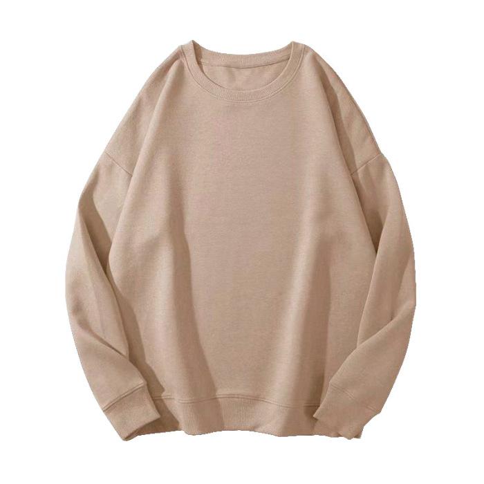 Women's Long Sleeve Sweatshirt Crew Neck Casual Pullover Top Solid Color Loose Fit 320G Heavyweight Sweatshirt