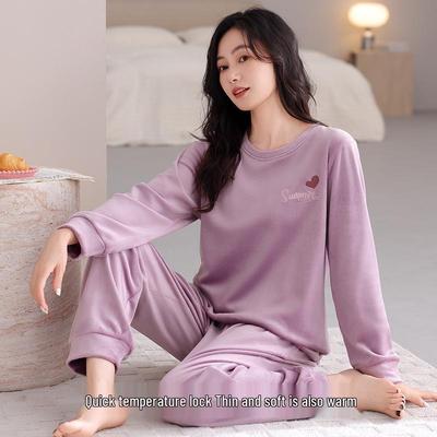 Женская зимняя пижама на флисовой подкладке – Толстый коралловый бархат, Теплый комплект домашней одежды большого размера