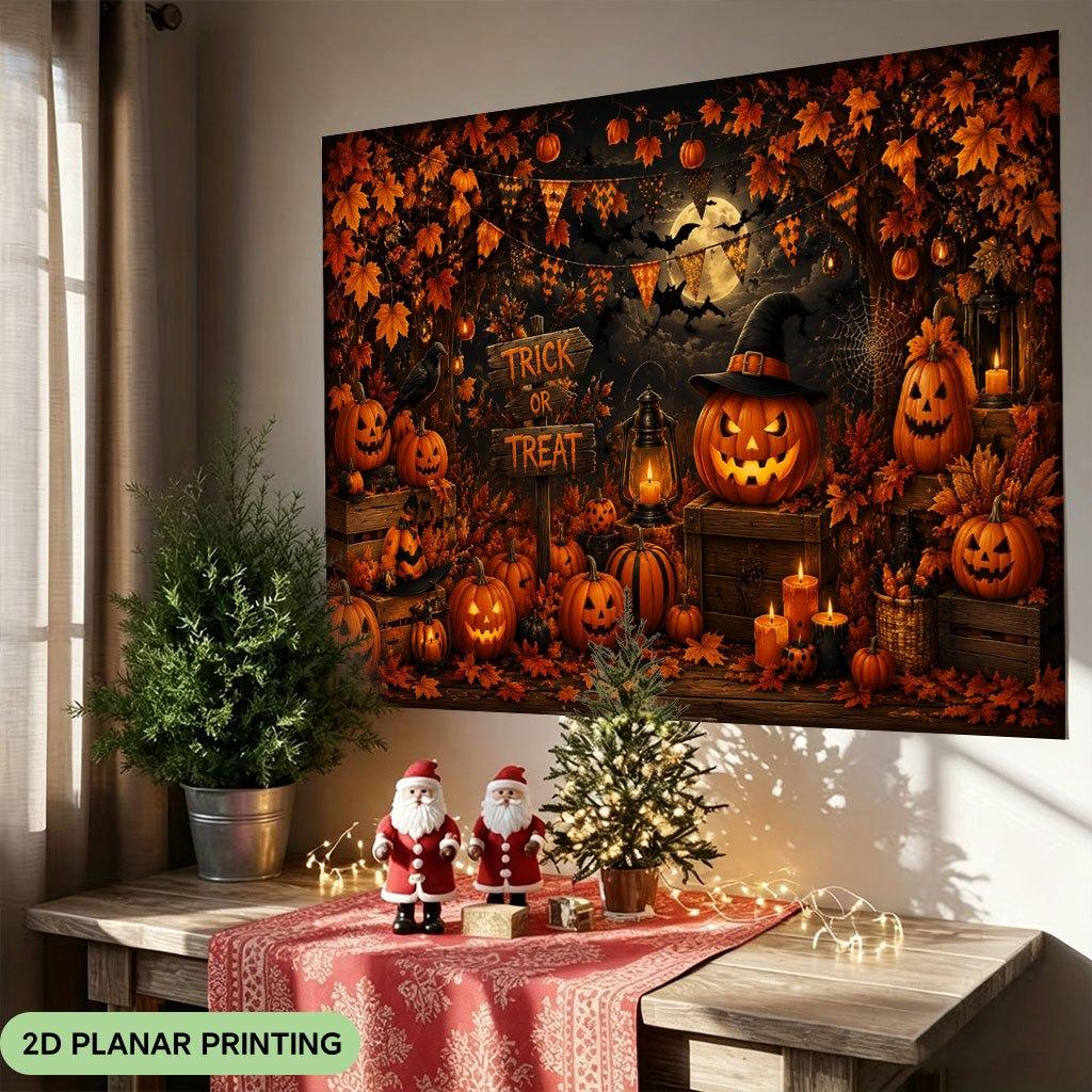 1 piece of 2D flat banner 4 scenes of Halloween pumpkin lanterns polyester fabric background cloth