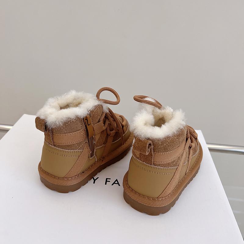 Warm Plush Children Winter Boots Thickened Lace Cotton Shoes Fashion Soft Ankle Boots Anti-Slip Kids Boots