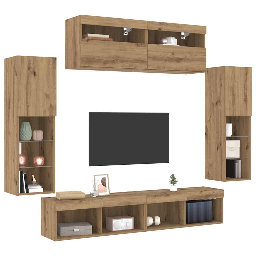 Wall Mounted TV Cabinet Set 6 pcs Artisan Oak Wood Based Material