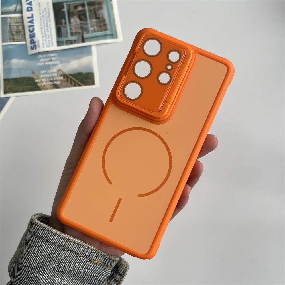Full Body Lens Flip Stand Magnetic Matte Phone Case For Samsung S26 S25 Edge S24 Plus s 25 FE S23 Ultra For Magsafe Back Cover
