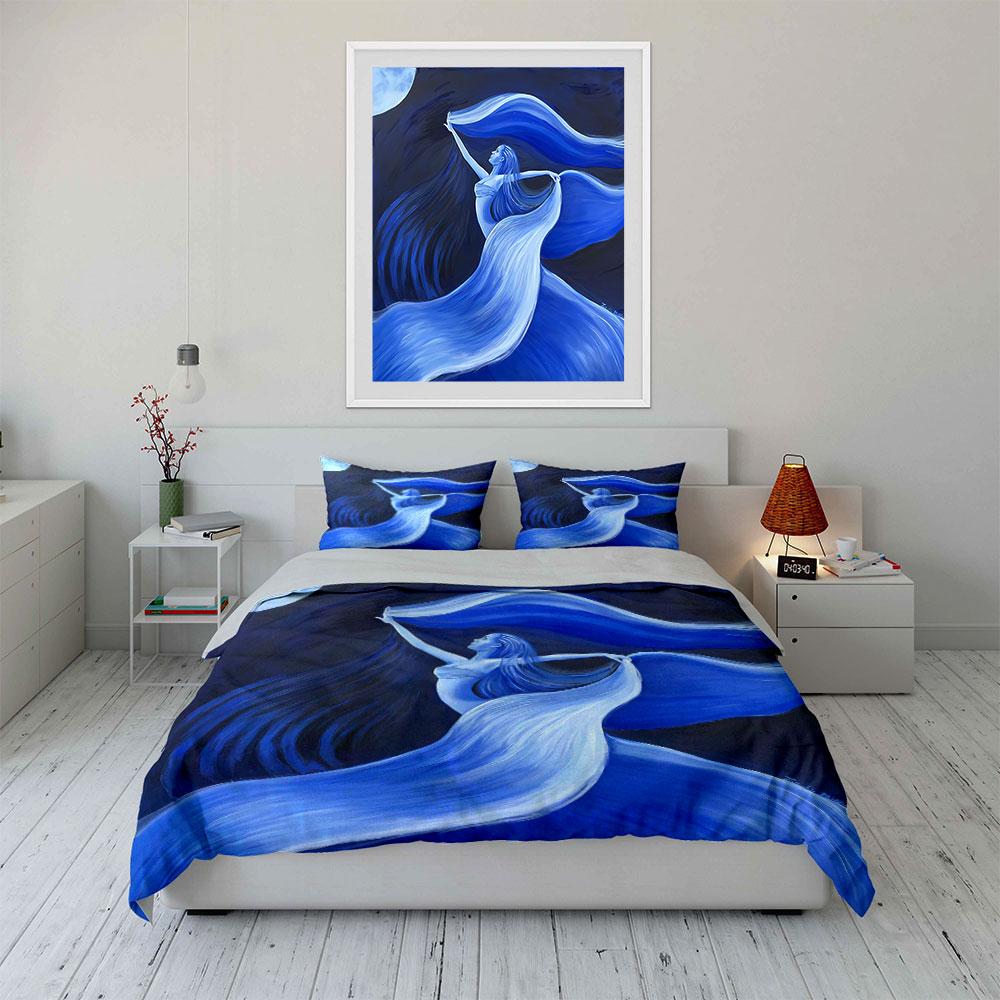 Moonlit Woman with Flowing Hair Bedding Duvet Cover Set Duvet Cover Pillowcases (1*Duvet Cover 2*Pillowcases, without duvet insert)