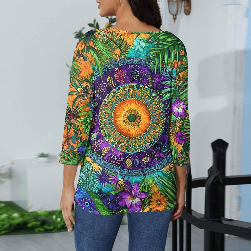 Женская модная повседневная свободная футболка с круглым вырезом и рукавами 3/4 с принтом, женский топ