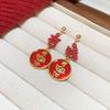 Chinese Style Red Yuanbao Earrings Drip Oil Hollow Out Good Luck Drop Earrings  Party