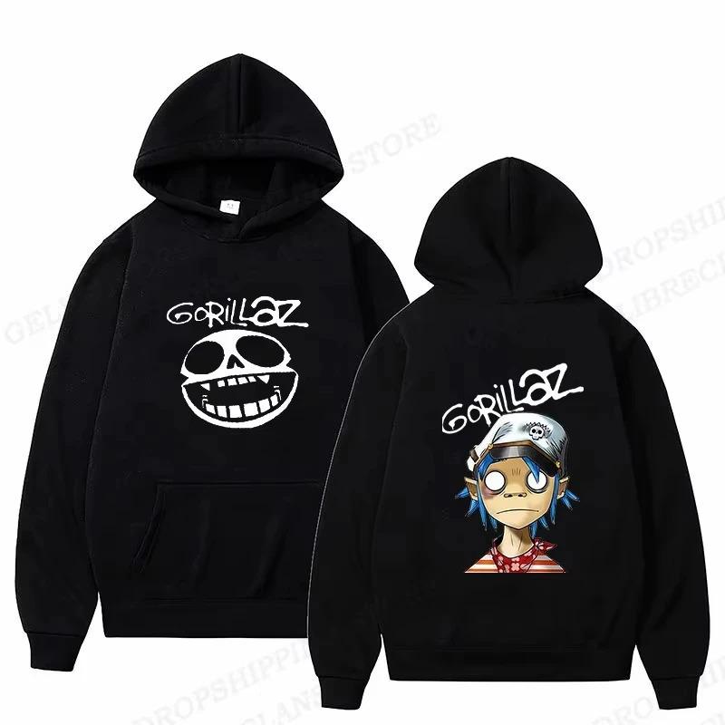 Indie‑graph Men Hoodie Front Raw Sketch Skull‑face Motif, Back Eccentric Stylized Cartoon Figure Graphic Pullover For Soft Relaxed Casual Street Wear
