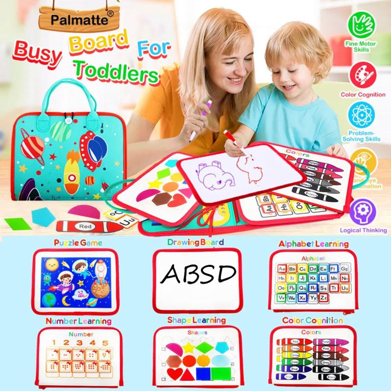2 Pages Children Montessori Dressing Early Educational Busy Board Toddlers Sensory Toy Travel Activities for Boys Girls Gift Toy