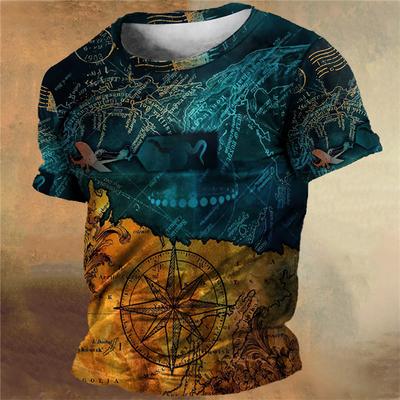 Футболка с морским узором для мужчин, винтажные футболки с 3D-принтом компаса, летние повседневные футболки с круглым вырезом