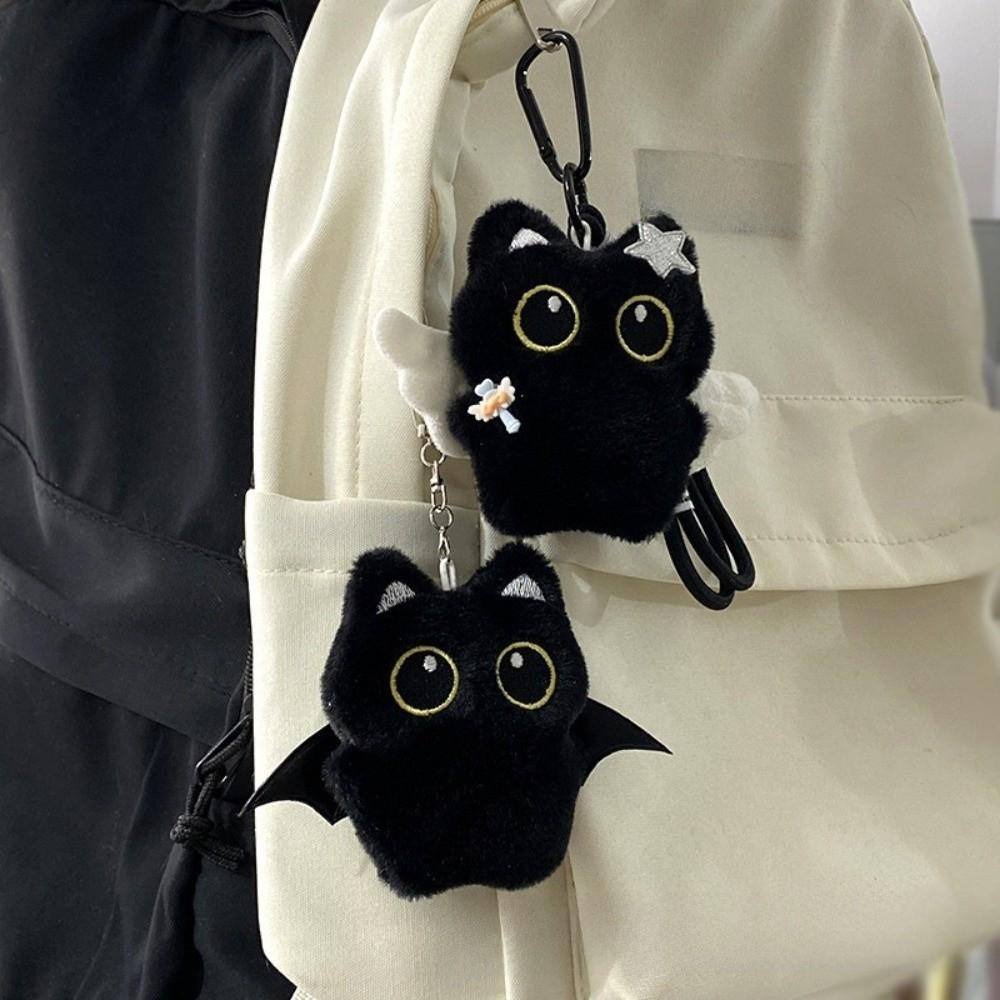 Wings Black Cat Plush Doll Keychain Star Car Key Ring New Doll Bag Pendant School Bag Decoration