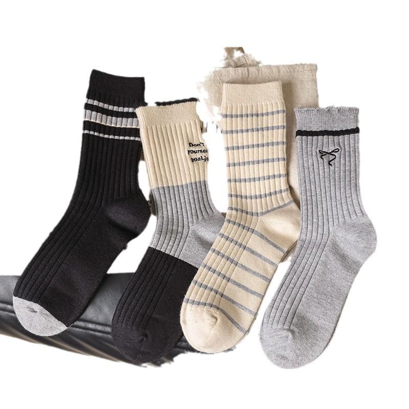 2025 Women's Warm Mid-Calf Wool Socks with Double-Needle Embroidery