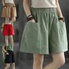 Women Casual Shorts Summer Fashion Elastic Waist Shorts Pocket Knee Length Bermuda Shorts