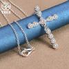 925 Sterling Silver White AAA Zircon Cross Necklace Jewelry
