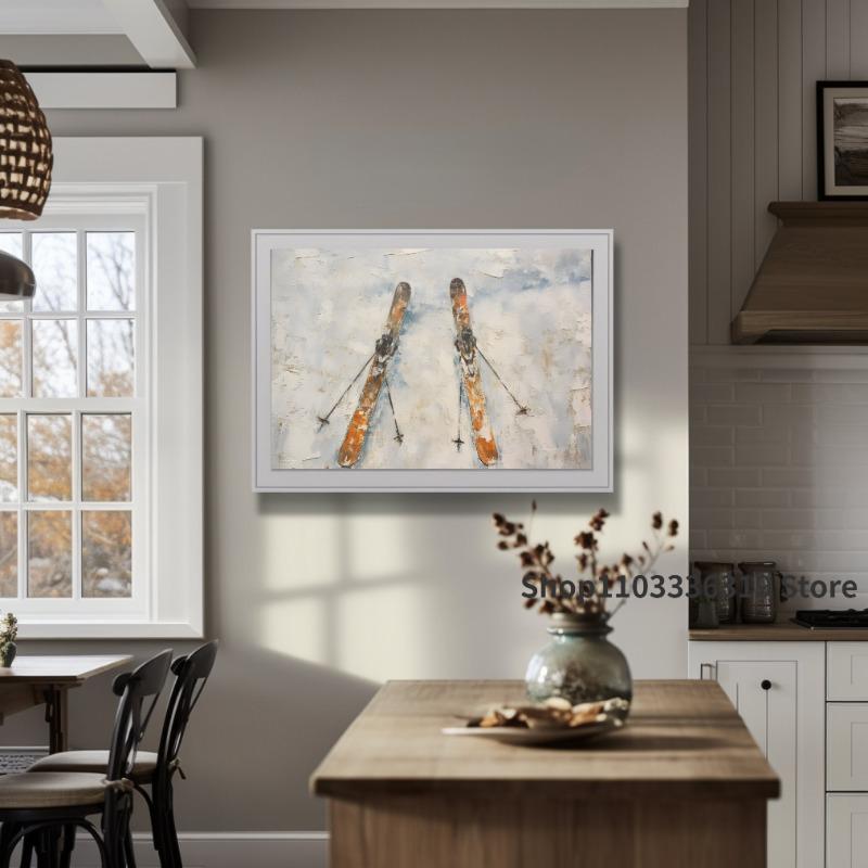 Vintage Winter/Christmas Ski Snow Rural Landscape Art Poster Canvas Painting Wall Print Picture for Living Room Home Decor