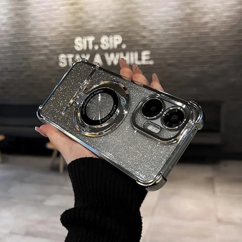 Luxury Glitter Holder Phone Case For Xiaomi POCO F7 X7 F6 X6 Pro M6 4G 5G F5 X5 F3 Luxury Plating Shockproof Soft Cover