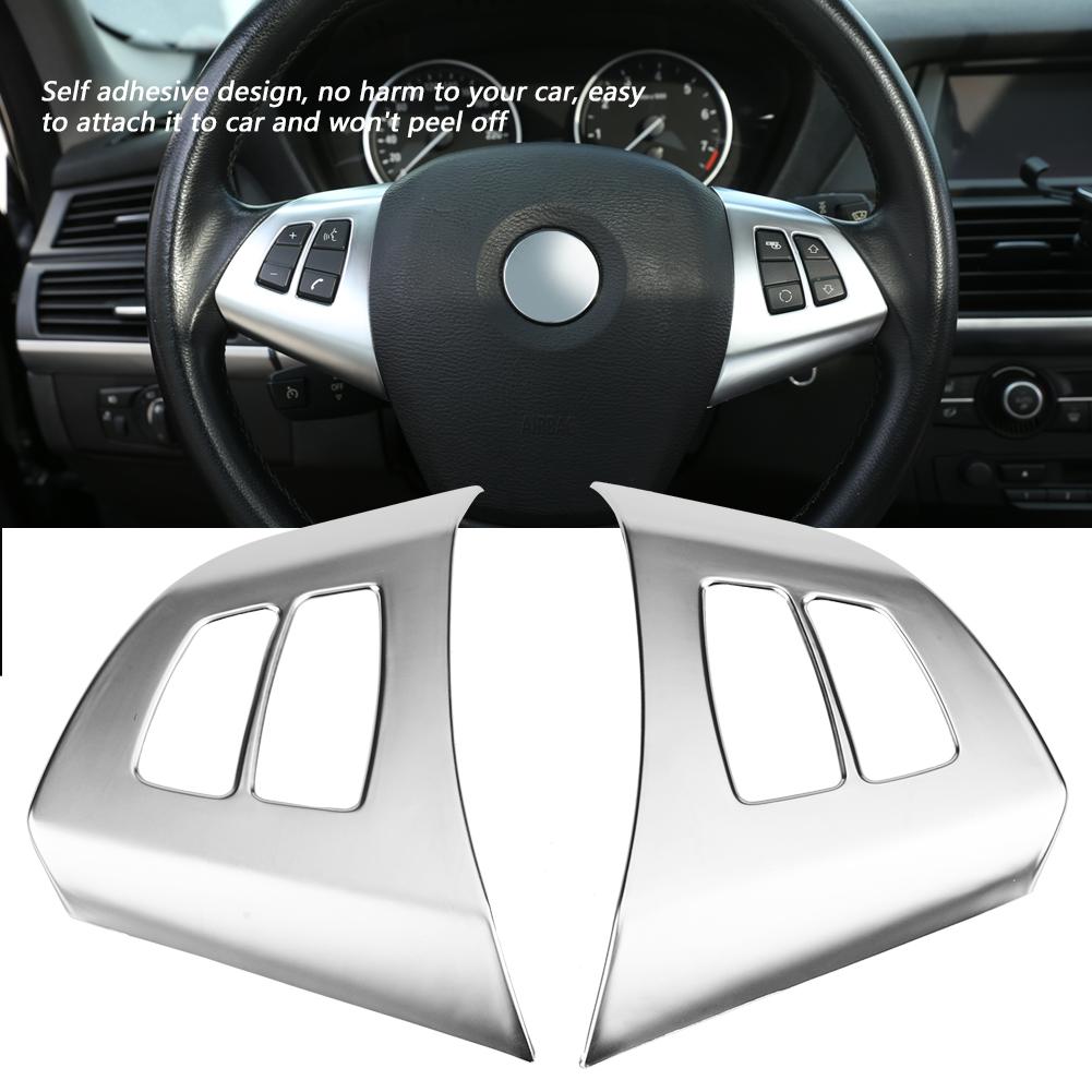 2pcs Chrome Steering Wheel Button Frame Decoration Cover Trim for X5 E70 2008‑2013