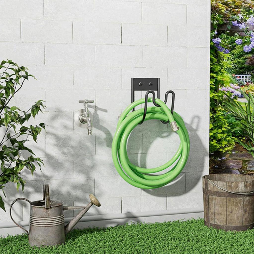 Black Garden Hose Hook Wall Mount Hose Holder With Slots For Hose Extension Cords