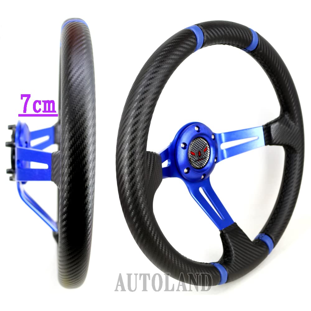 ALTEED Sports Steering 350mm Deep Cone Blue Spokes with Carbon Fiber for Aftermarket Cars Wheel, Model, Design,