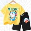 Doraemon Classic Cartoon Pattern Kids 2Pcs Set Short Sleeve T Shirt Sports Shorts Summer Breathable Home Wear Birthday Gift