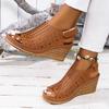 Summer New Large Size Wedge Heel Sandals Women's Hollow Velcro Sandals